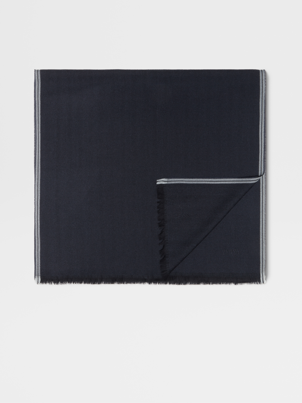 Dark Blue Wool Cashmere and Silk Scarf